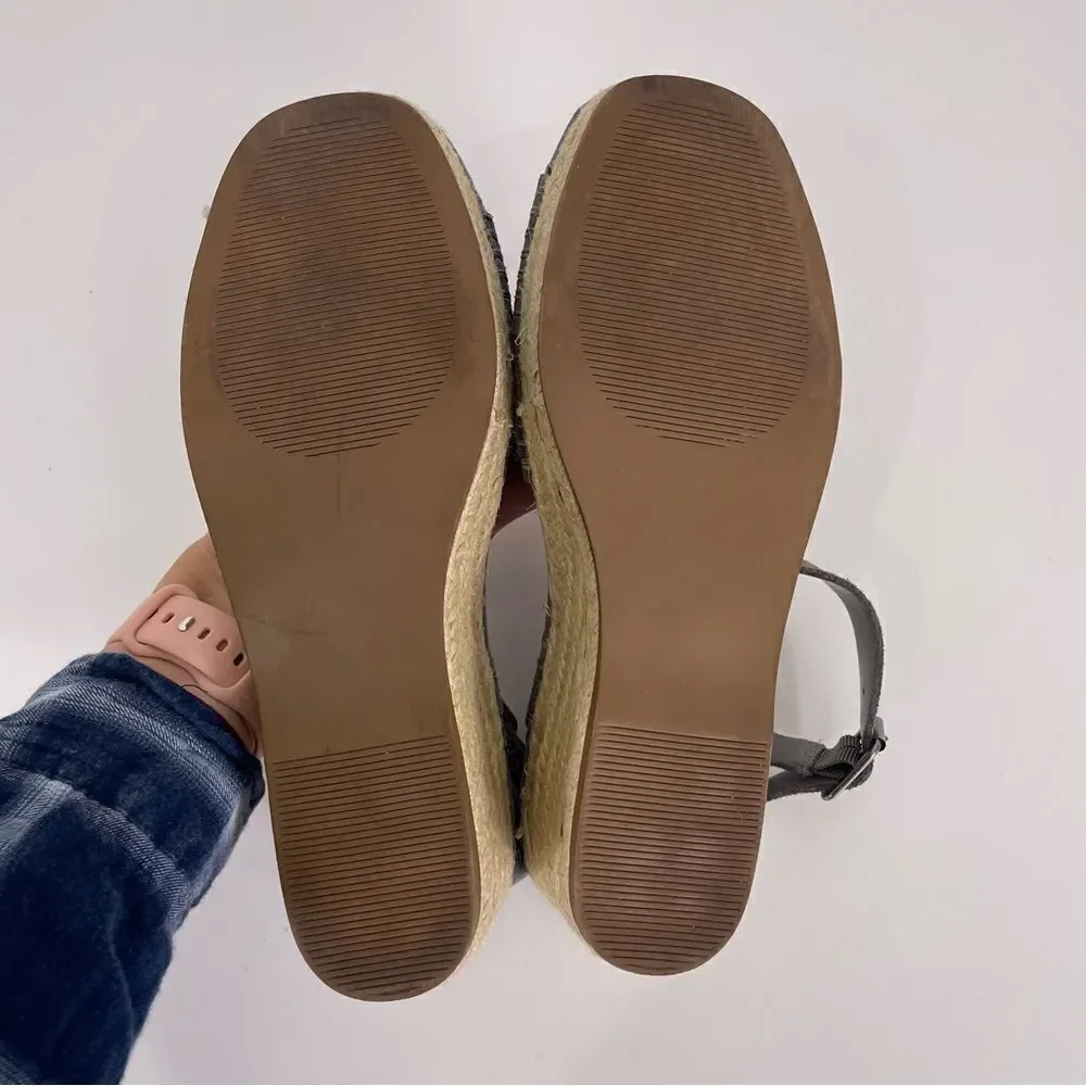 Steve Madden Elody Grey Leather Suede Espadrille Platform Sandals‎